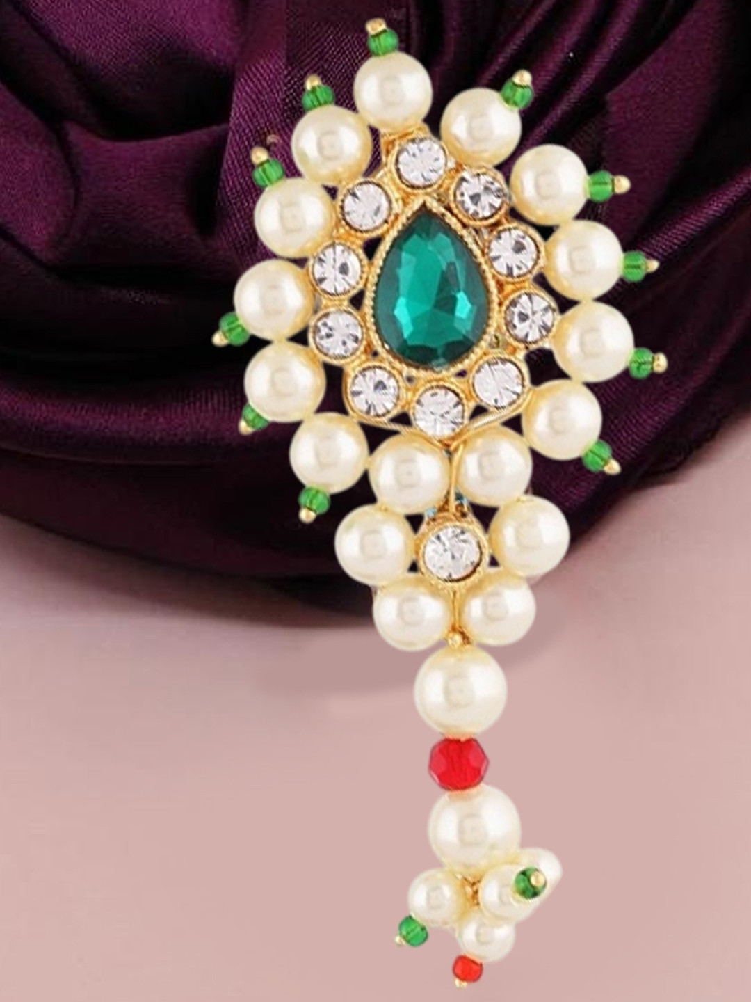 VAMA Women Maharashtrian Traditional Nath Nauvari Pearl Saree Safety Pins