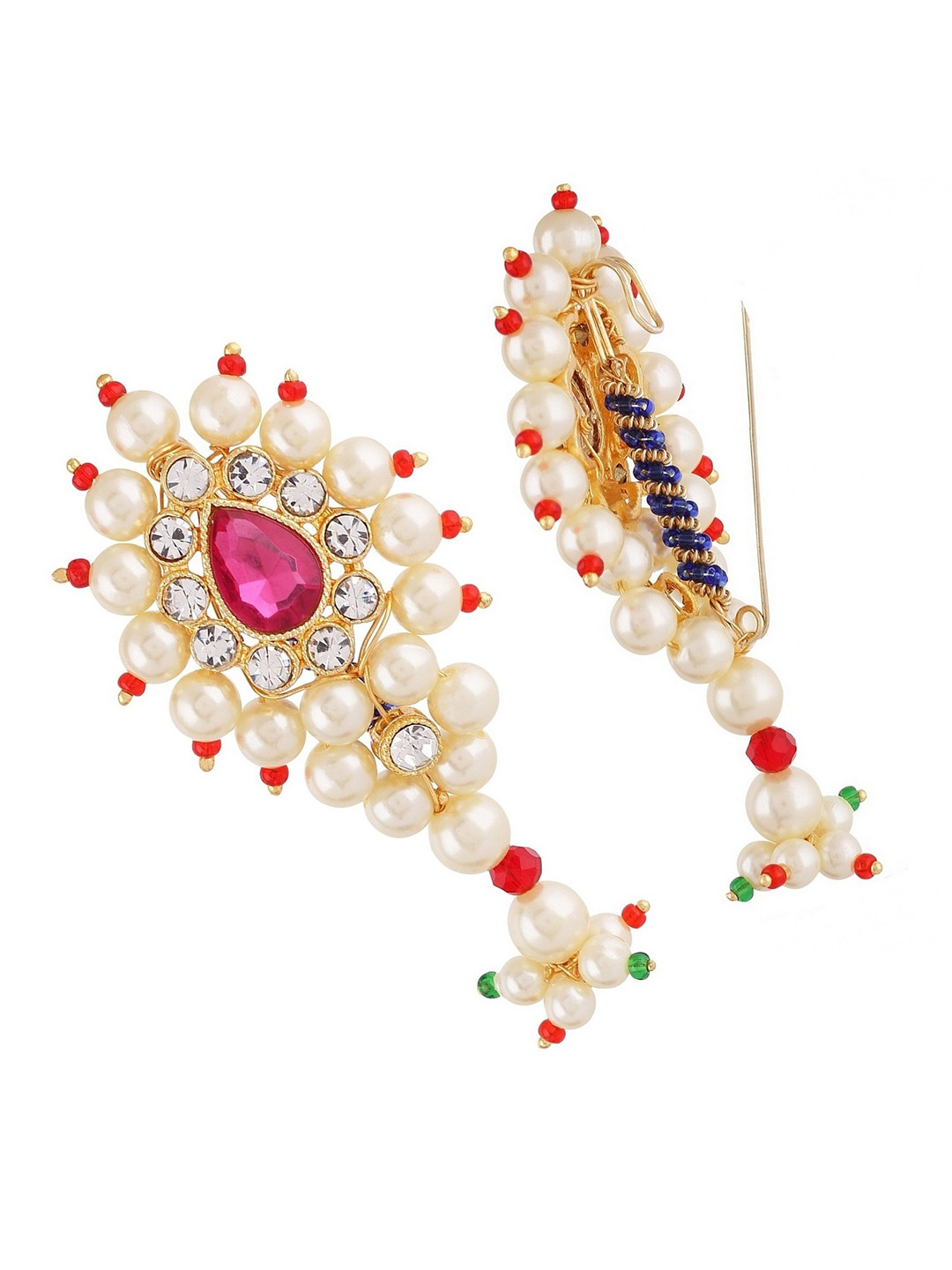 VAMA Women Maharashtrian Golden Saree Pleats Pearl Beads Brooch Pin