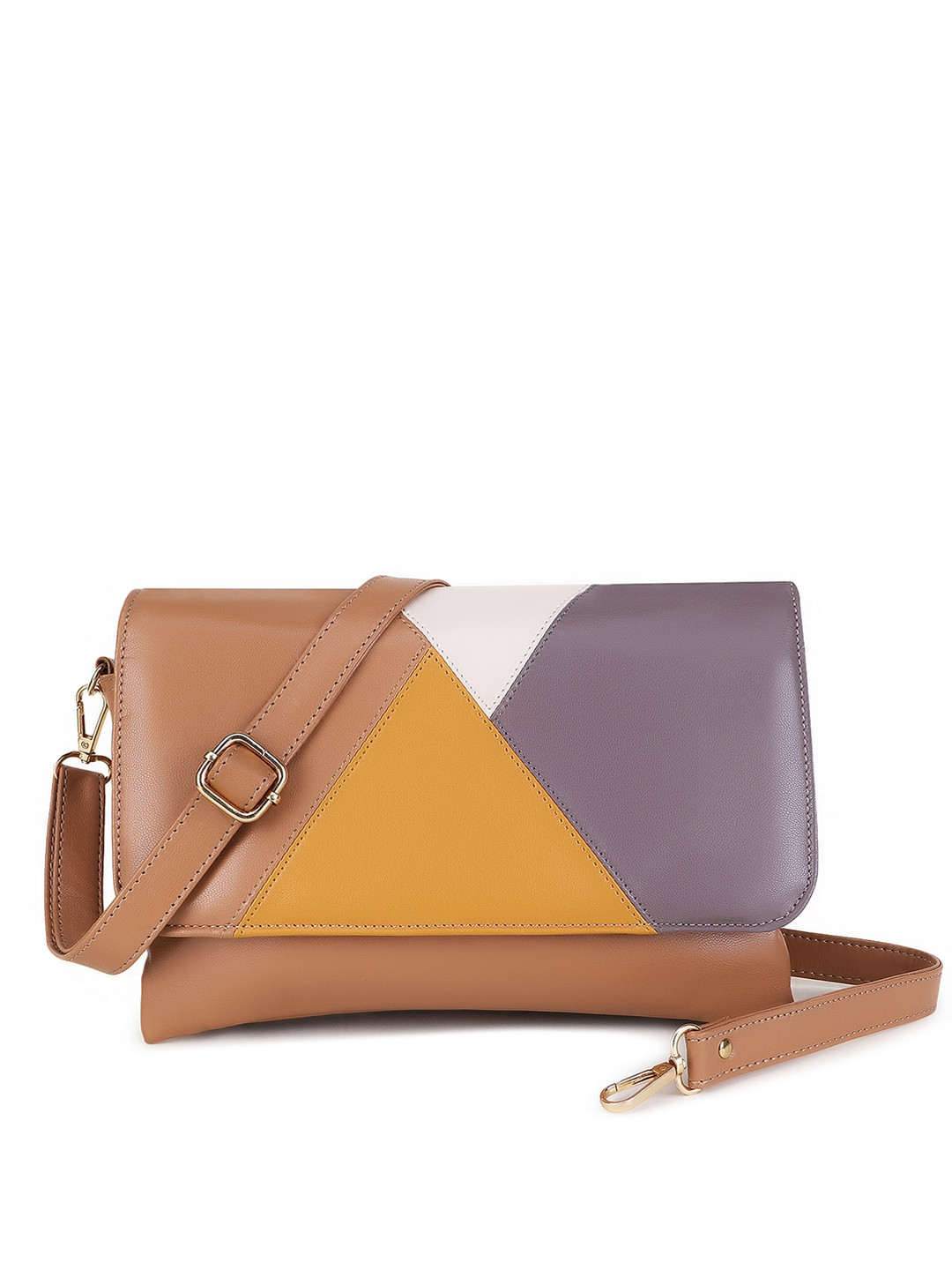 Spice Art Tan Colourblocked Structured Sling Bag with Bow Detail