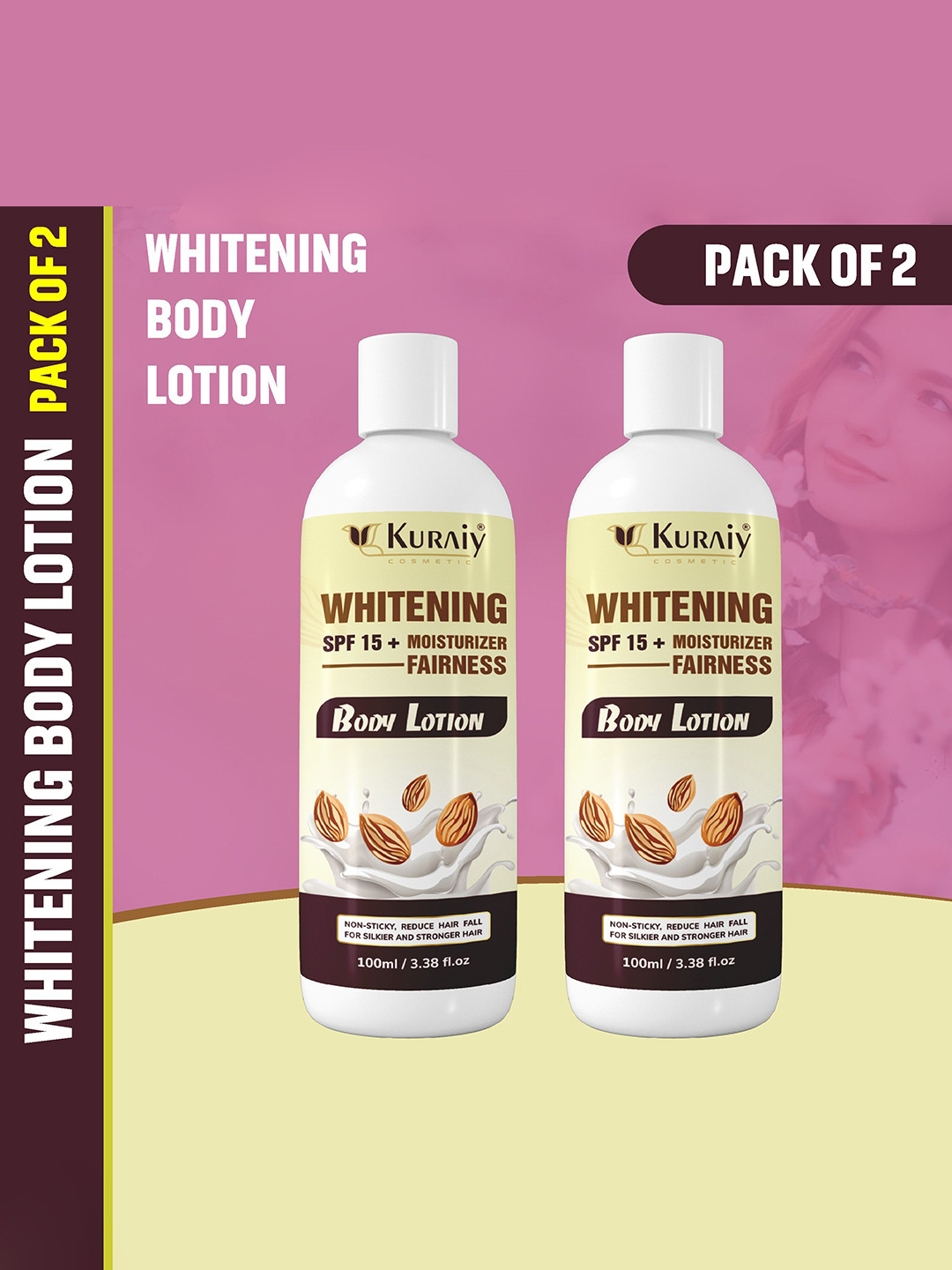 KURAIY Set of 2 Whitening SPF 15+ Fairness Almond Moisturizing Body Lotion 100 ml