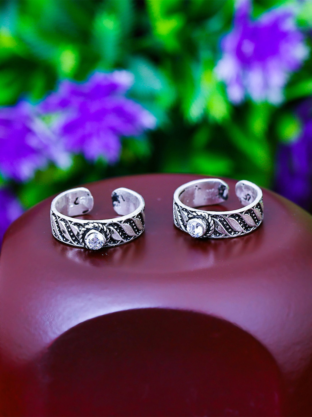 Pissara by Sukkhi 925 Sterling Silver & Rhodium-Plated Stone-Studded Adjustable Toe Rings