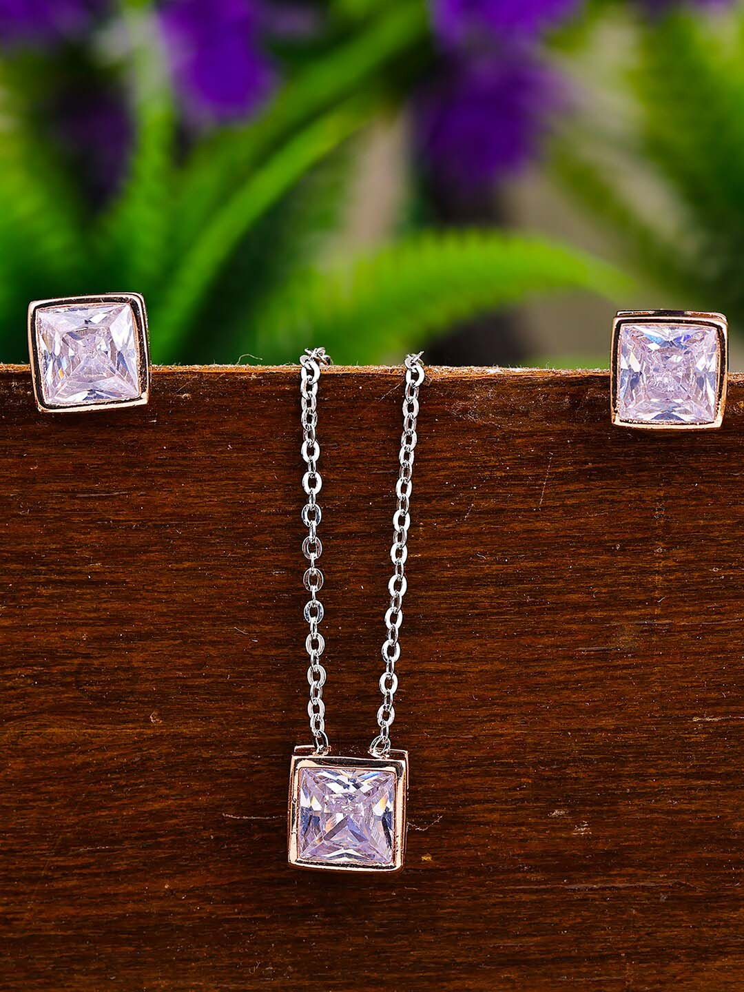 Pissara by Sukkhi 92.5 Sterling Silver Rose Gold-Plated CZ-Studded Pendant & Earring Jewellery Set