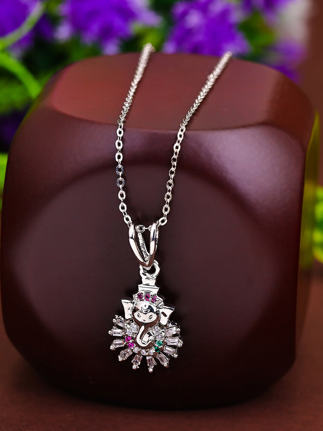 Pissara by Sukkhi 925 Sterling Silver Silver-Plated CZ-Studded Pendant With Chain