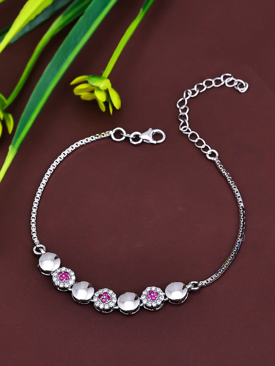 Pissara by Sukkhi Women 925 Sterling Silver Cubic Zirconia Rhodium-Plated Charm Bracelet