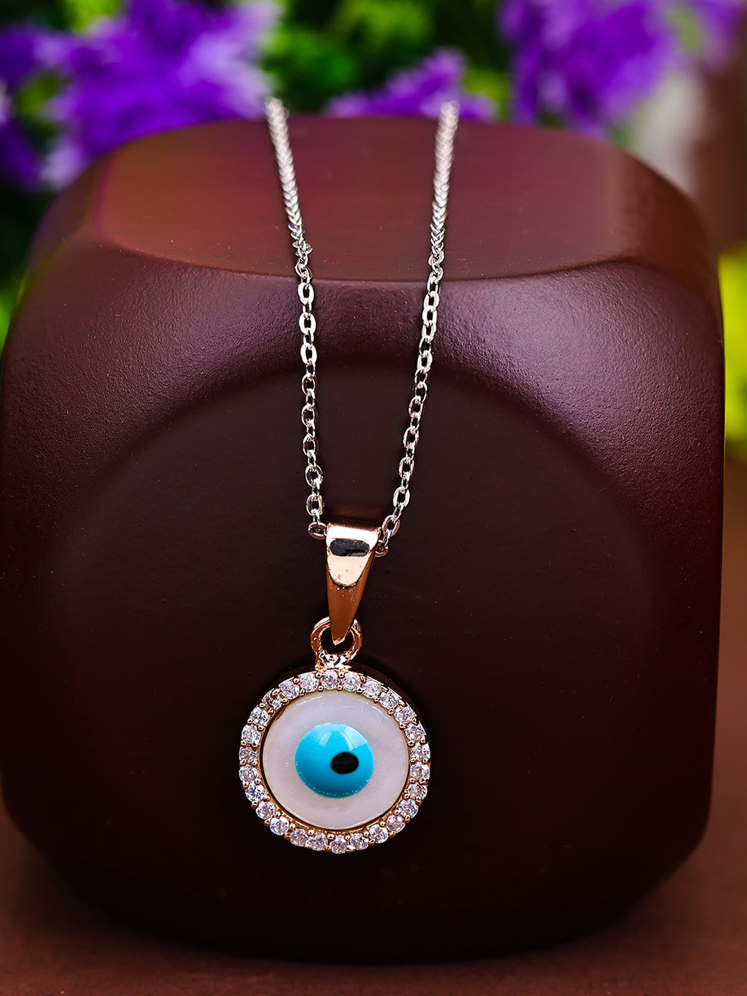 Pissara by Sukkhi Rose Gold-Plated 925 Sterling Silver CZ Studded Evil Eye Pendant