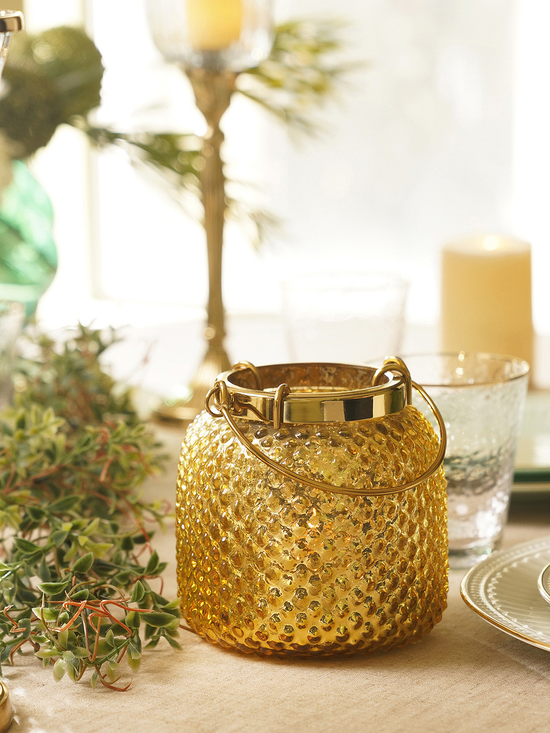 Pure Home and Living Gold-Toned Textured Glass Tea Light Candle Holder