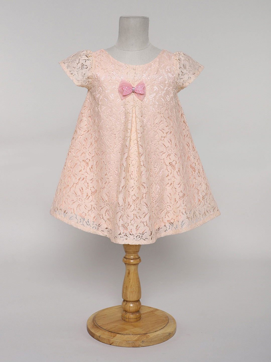 MANY FROCKS & Girls Floral Self Design Bow Detailed  A-Line Dress