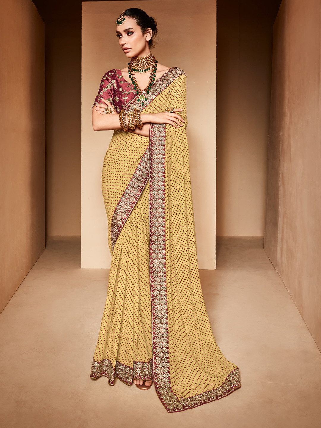 Anouk Bandhani Embroidered Pure Georgette Bandhani Saree