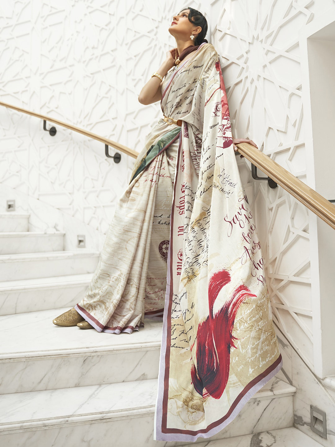 Anouk Abstract Digital Printed Pure Crepe Saree With Matching Blouse