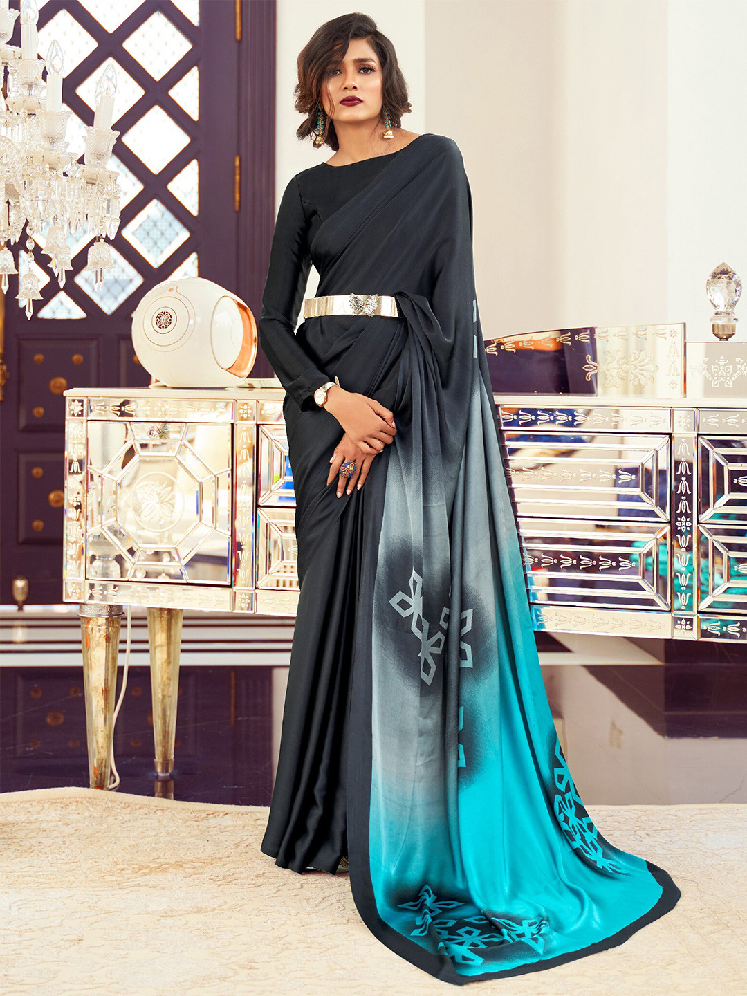 Anouk Pallu Printed Pure Crepe Saree With Matching Blouse