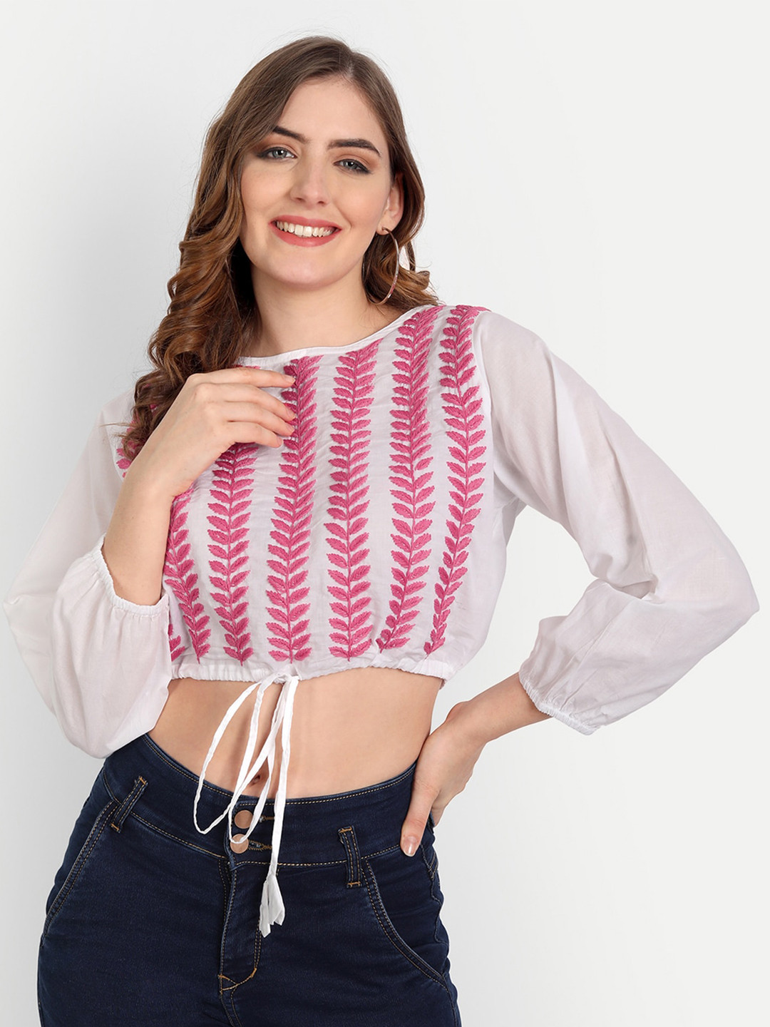 Indiankala4u Cotton Self Design Crop Top