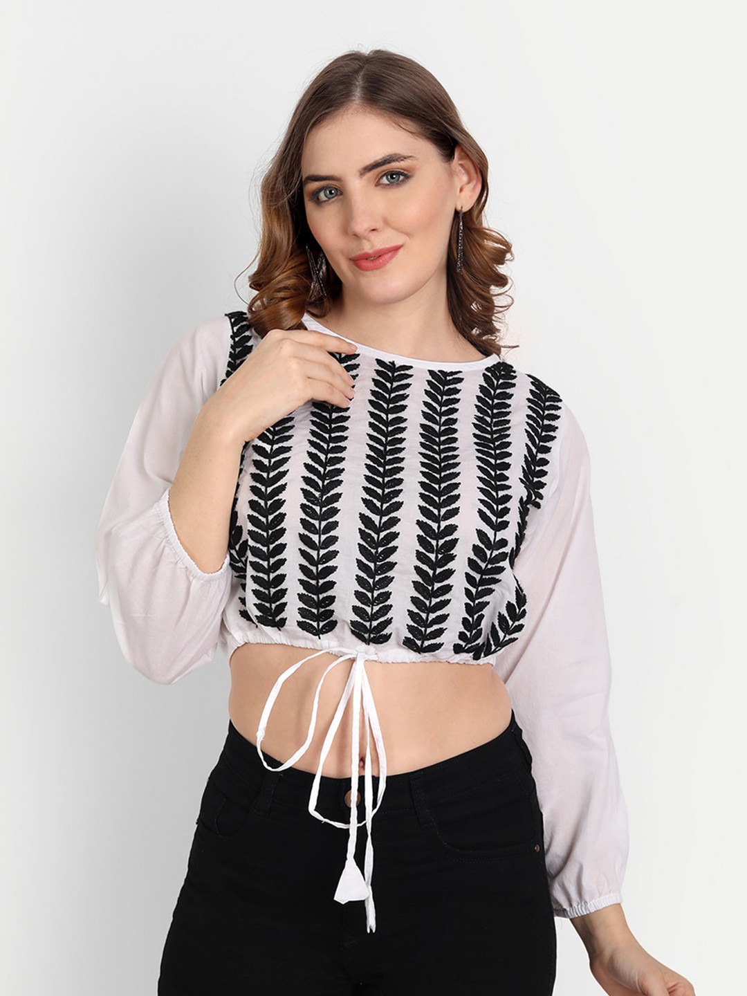 Indiankala4u Women Chikankari Cotton Crop Blouse Top