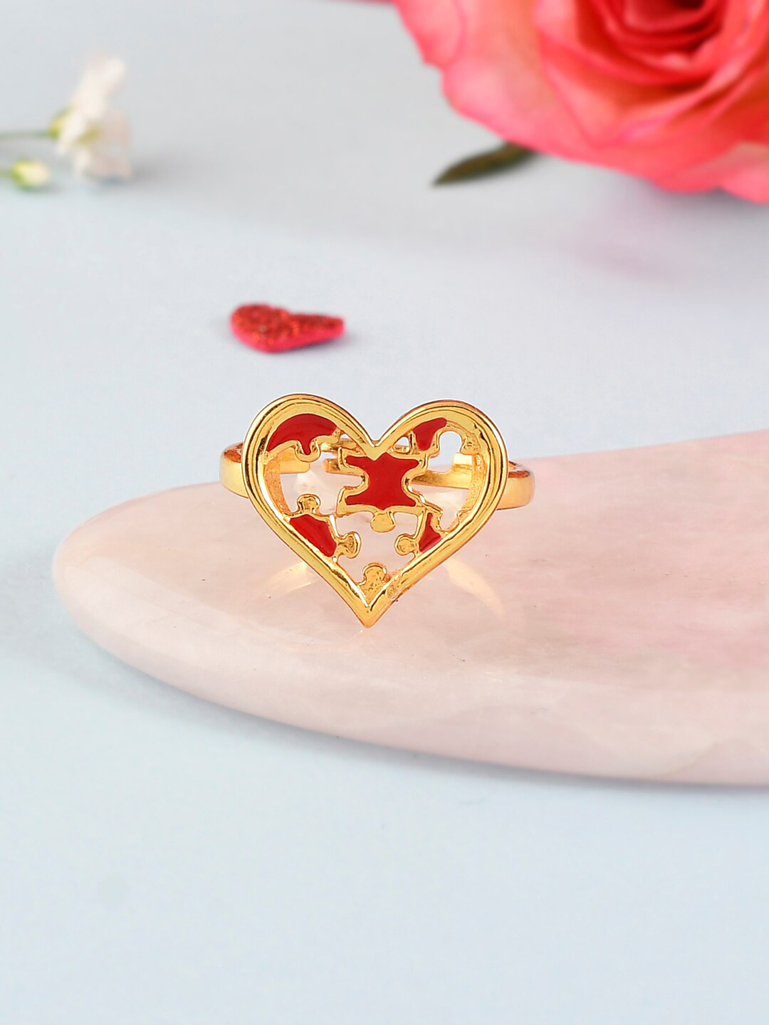 Voylla Gold-Plated Jigsaw Heart Adjustable Finger Ring