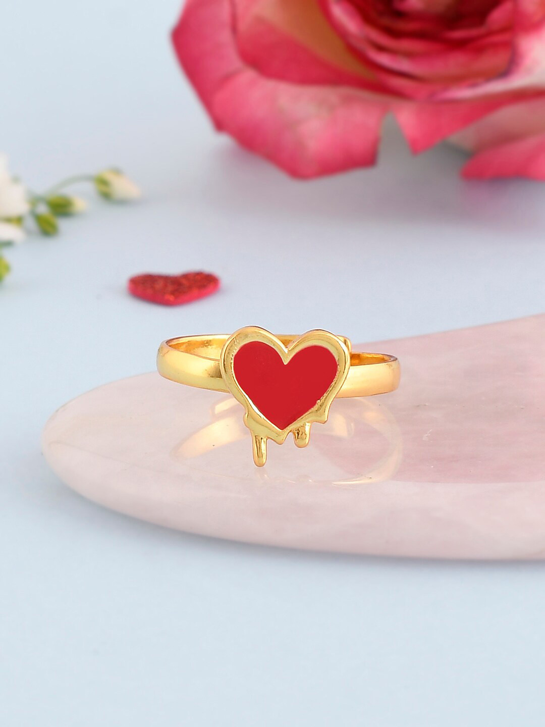 Voylla Gold-Plated Heart Adjustable Finger Ring