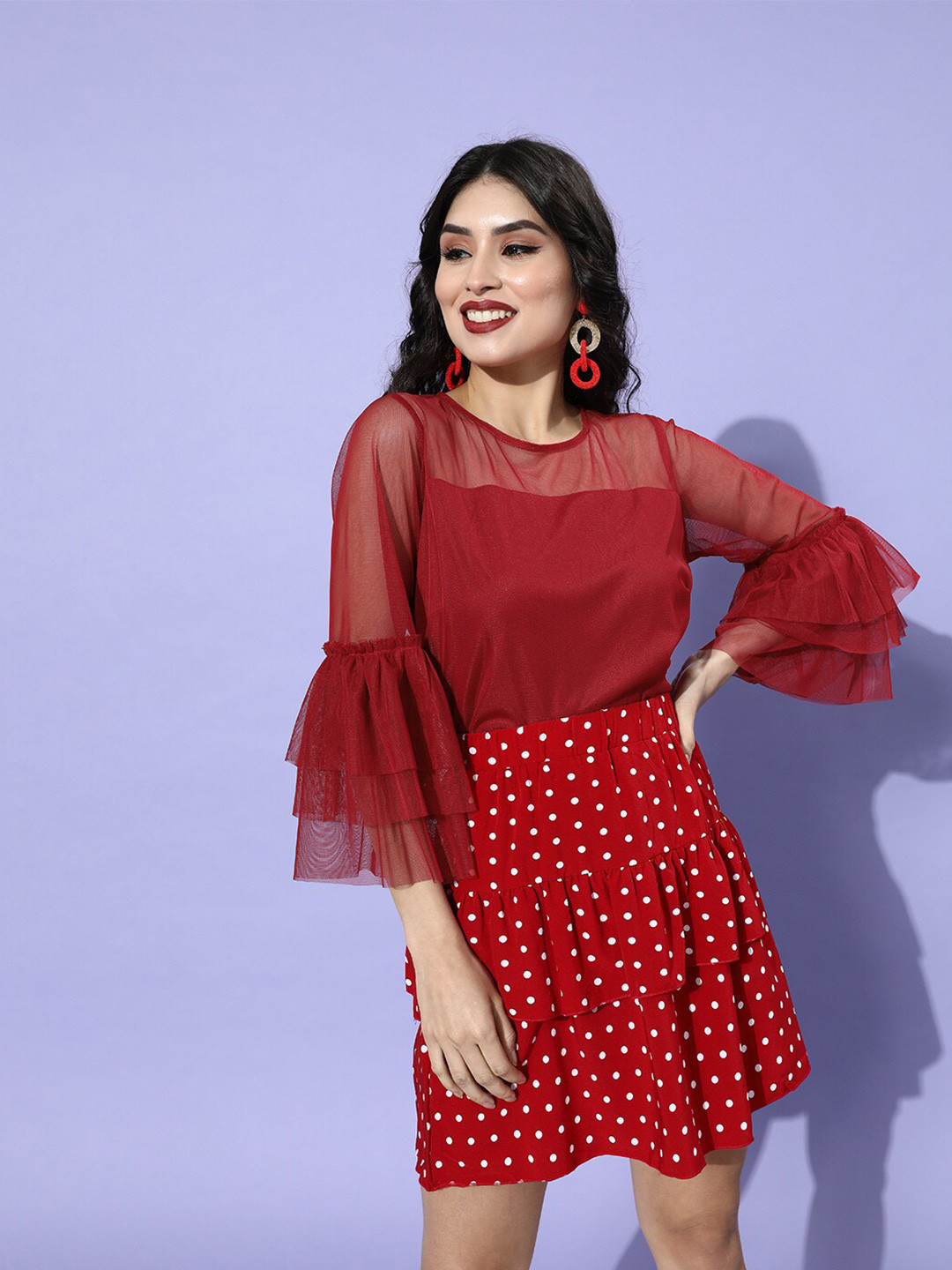 plusS Round Neck Bell Sleeves Top