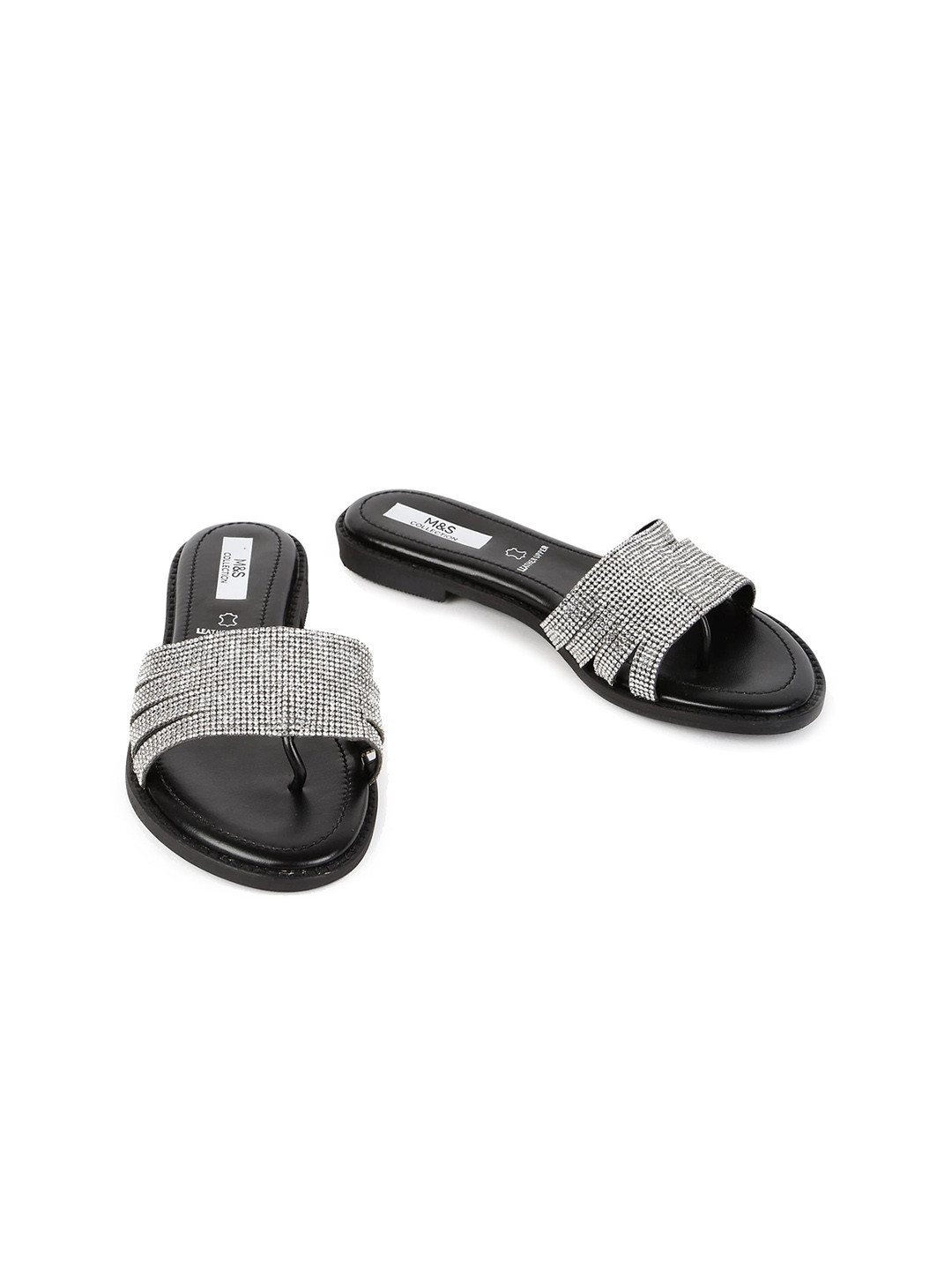 Marks & Spencer Women Embellished Open Toe Leather Flats