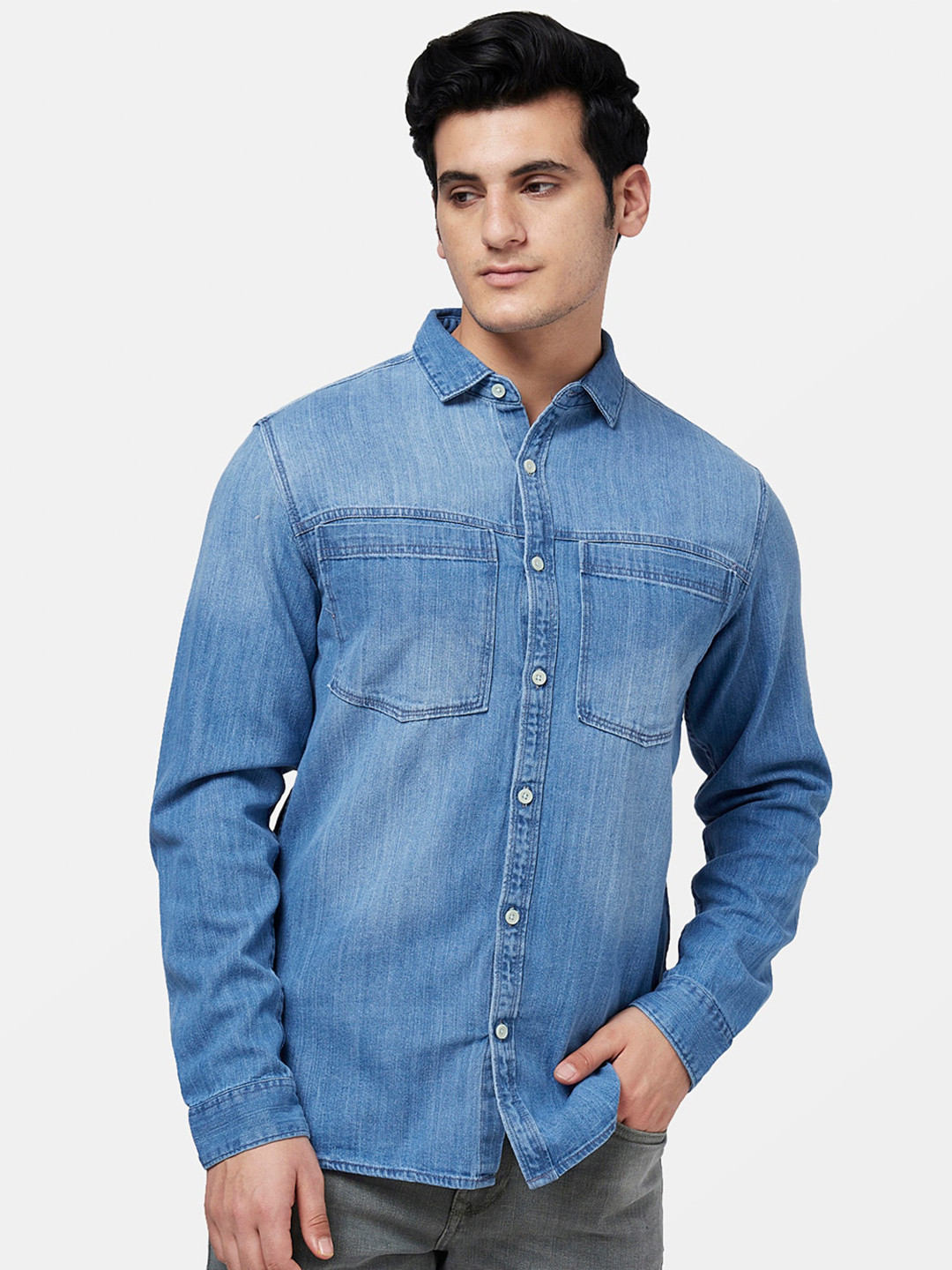 SF JEANS by Pantaloons Faded Slim Fit Casual Cotton Shirt