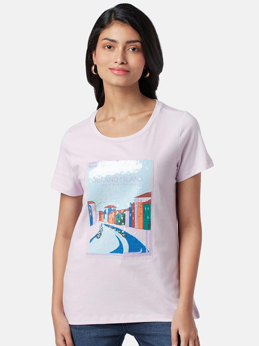 Honey by Pantaloons Graphic Print Embroidered Cotton Tshirt