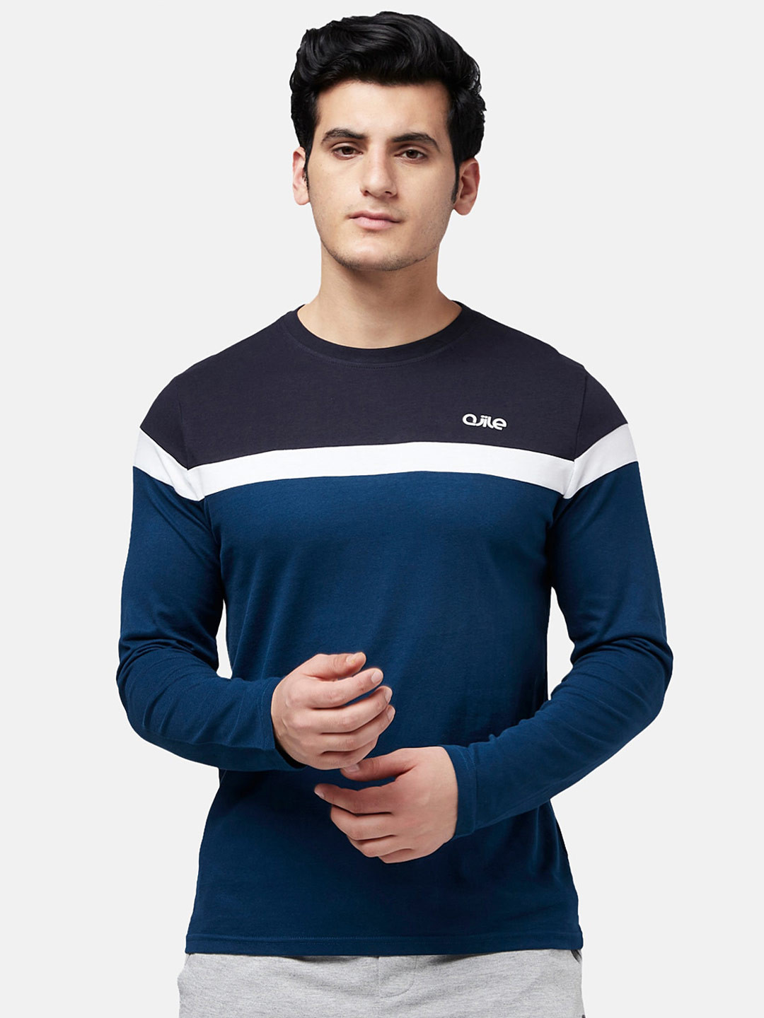 Ajile by Pantaloons Colourblocked High Neck Slim Fit Cotton T-shirt