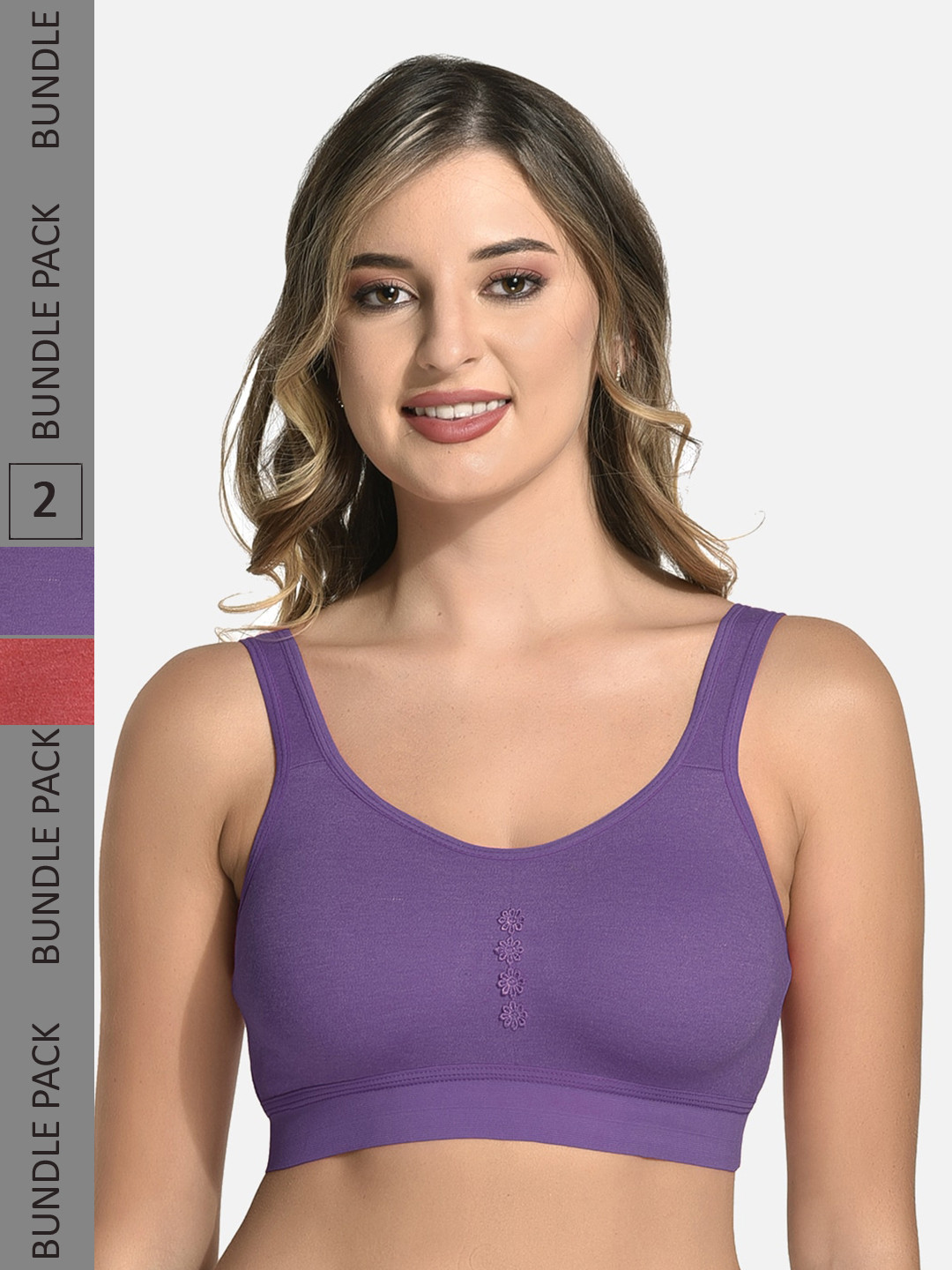 StyFun Pack Of 2 Non Padded Dry Fit Cotton All Day Comfort Sports Bra