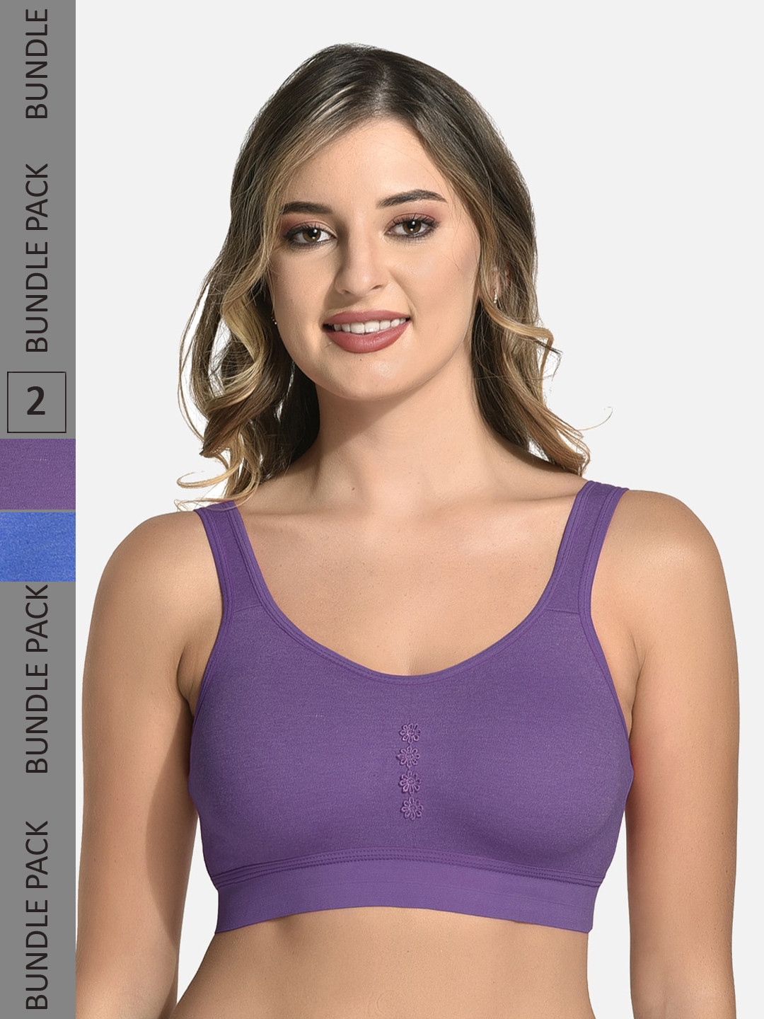 StyFun Pack Of 2 Non Padded Dry Fit Cotton All Day Comfort Sports Bra