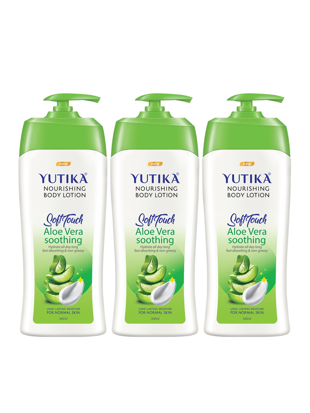 YUTIKA Set of 3 Soft Touch Aloe Vera Soothing & Nourishing Body Lotion 500 ml Each