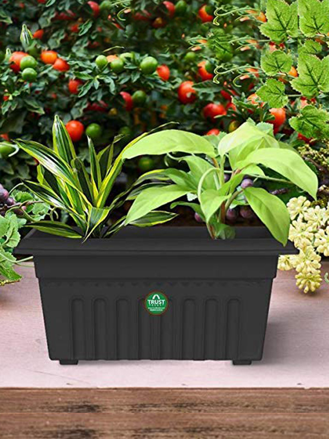 TRUSTBASKET 12-Pieces Black Textured UV Treated Rectangular Planters