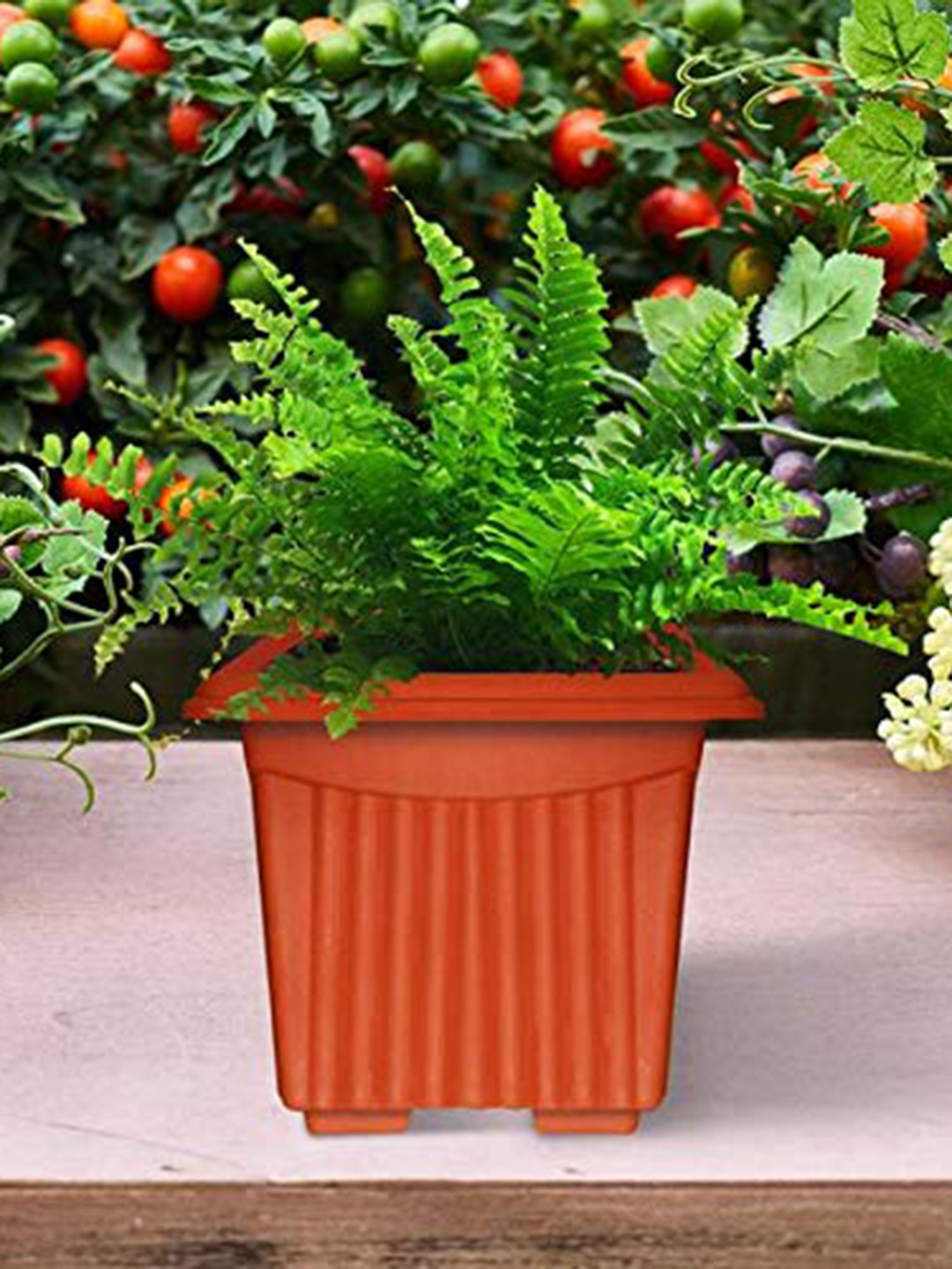 TRUSTBASKET 3-Pieces Brown Textured UV Treated Square Planters