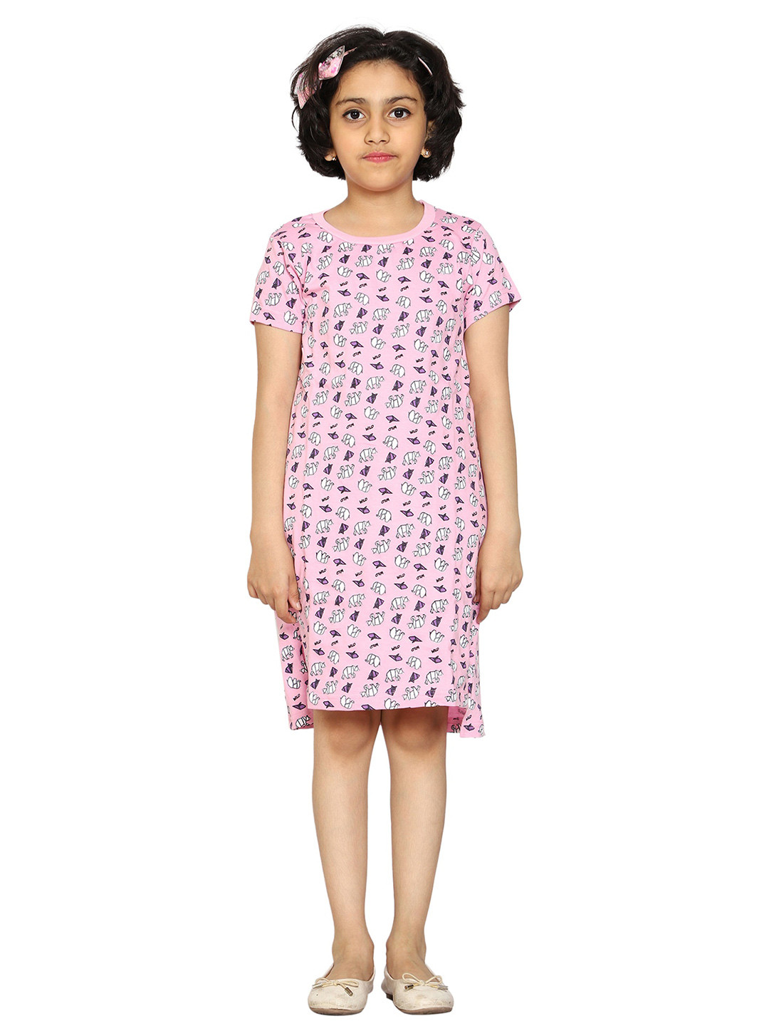 KiddoPanti Girls Conversational Printed Pure Cotton Nightdress