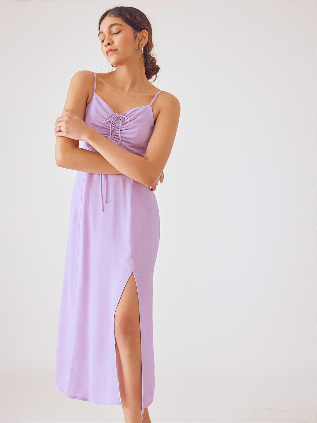 The Label Life Shoulder Strap Sleeveless Front Slit Midi Dress