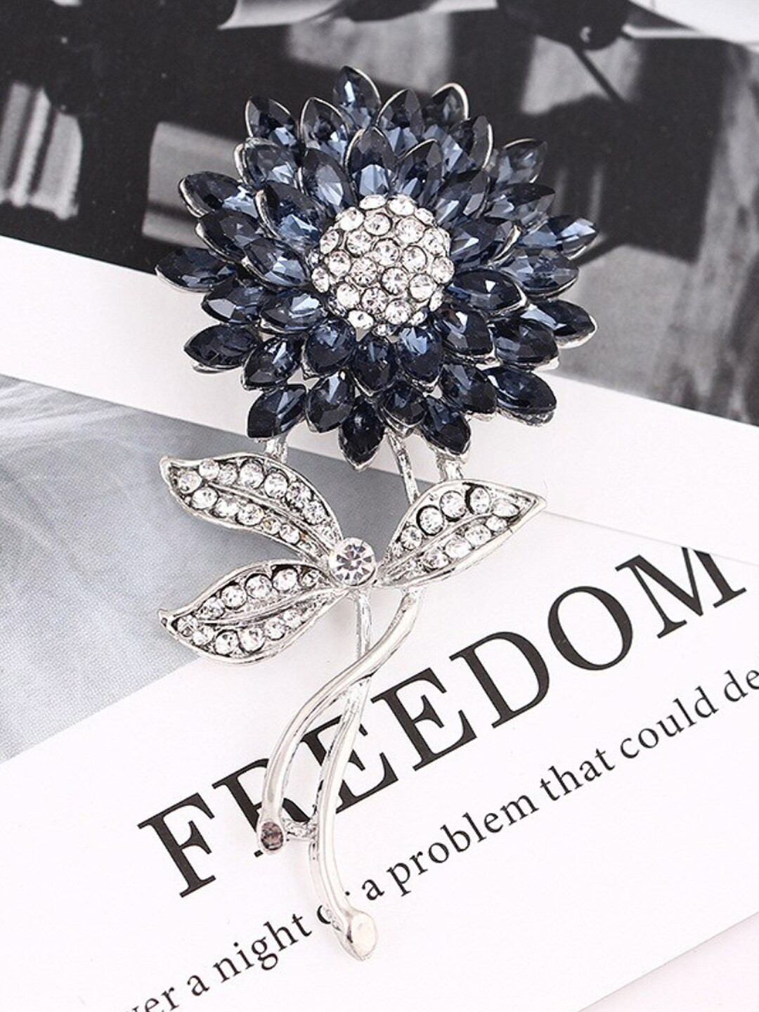YouBella Silver-Plated Stone Studded Flower Brooch