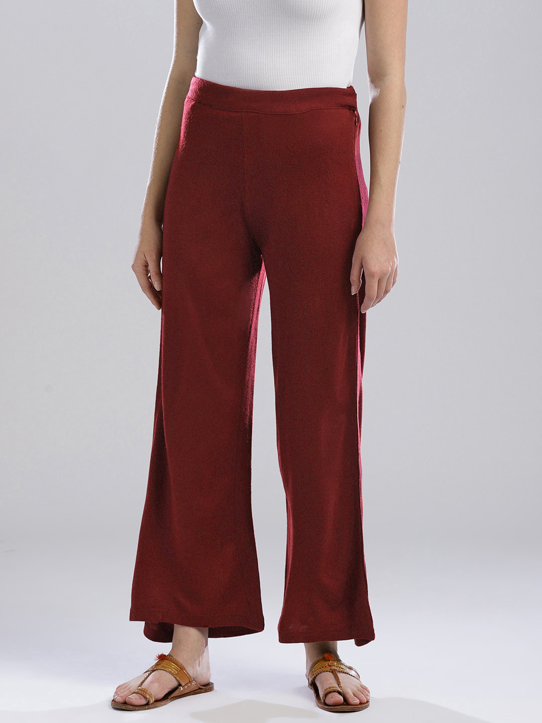 W Women Maroon Wide Leg Solid Palazzos