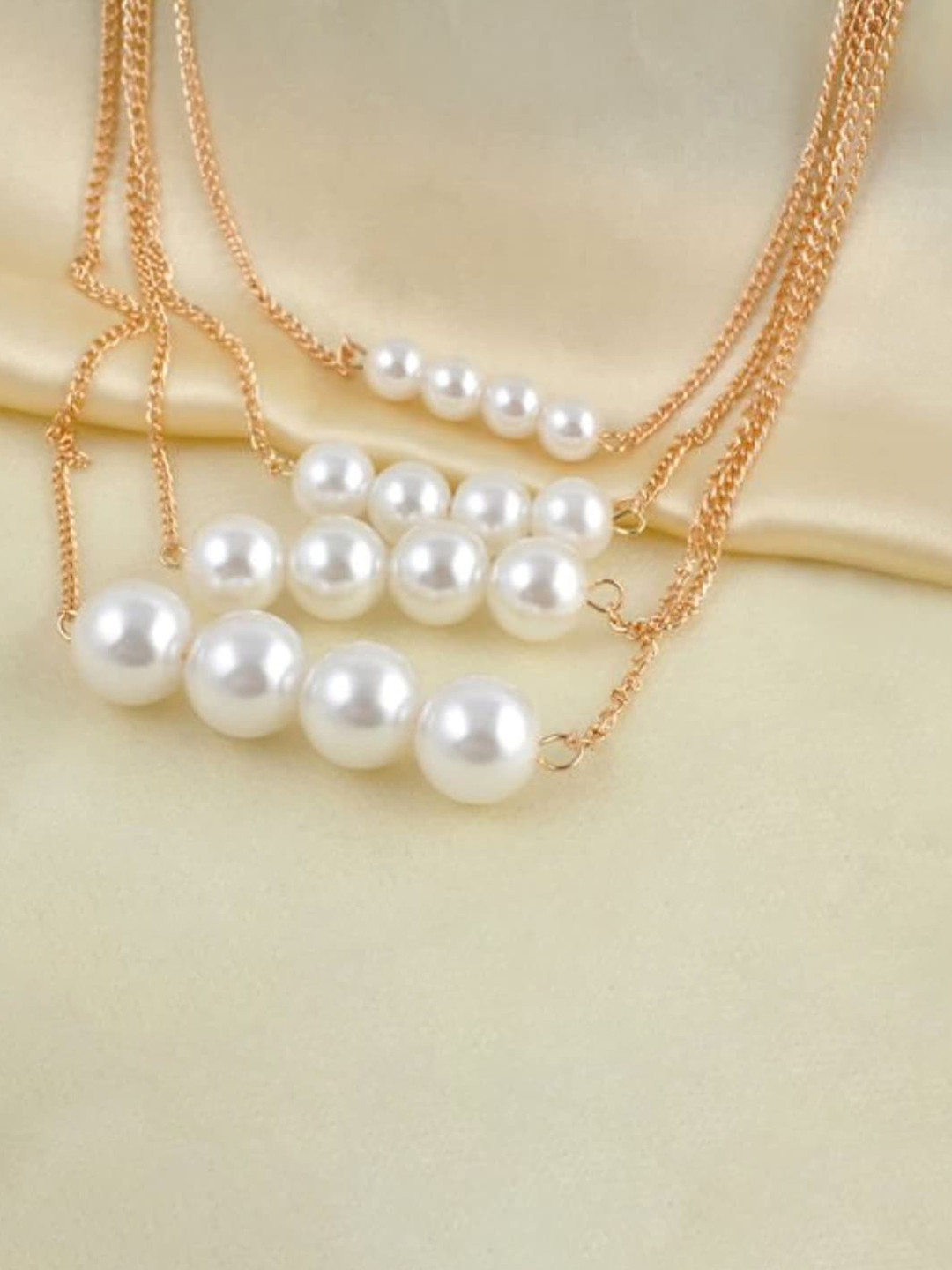 Jewels Galaxy Pearl studded Brass Gold-Plated Layered Necklace