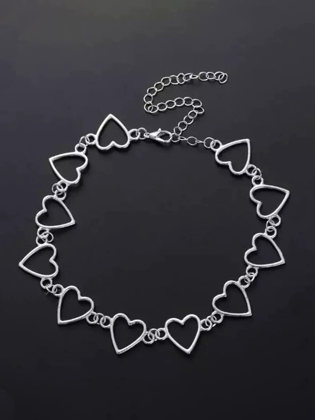 Jewels Galaxy Silver-Plated Heart Choker Necklace