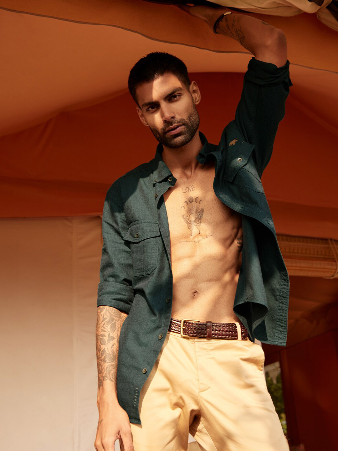 Andamen Slim Fit Melange Front Pocket Shirt