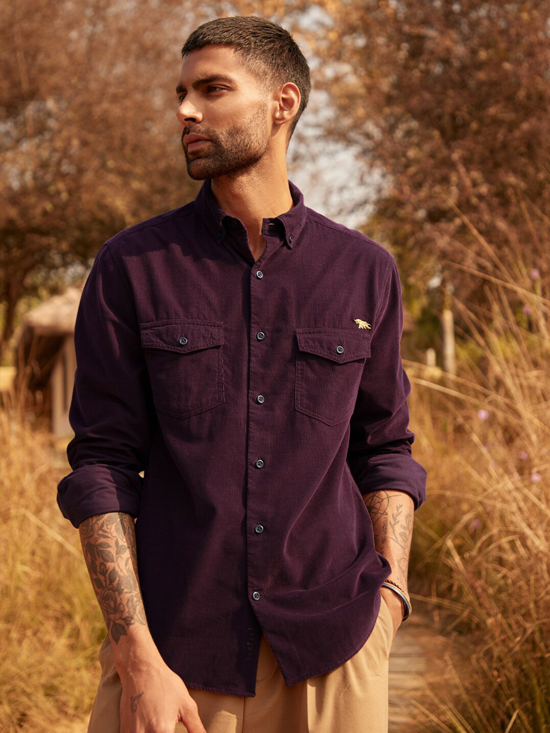 Andamen Classic Regular Fit Cotton Corduroy Shirt