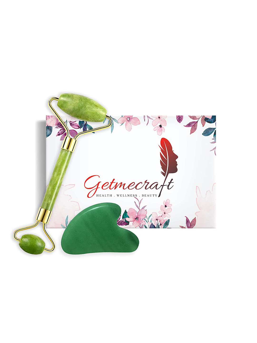 Getmecraft Set Of Green Jade Facial Roller & Gua Sha For Face