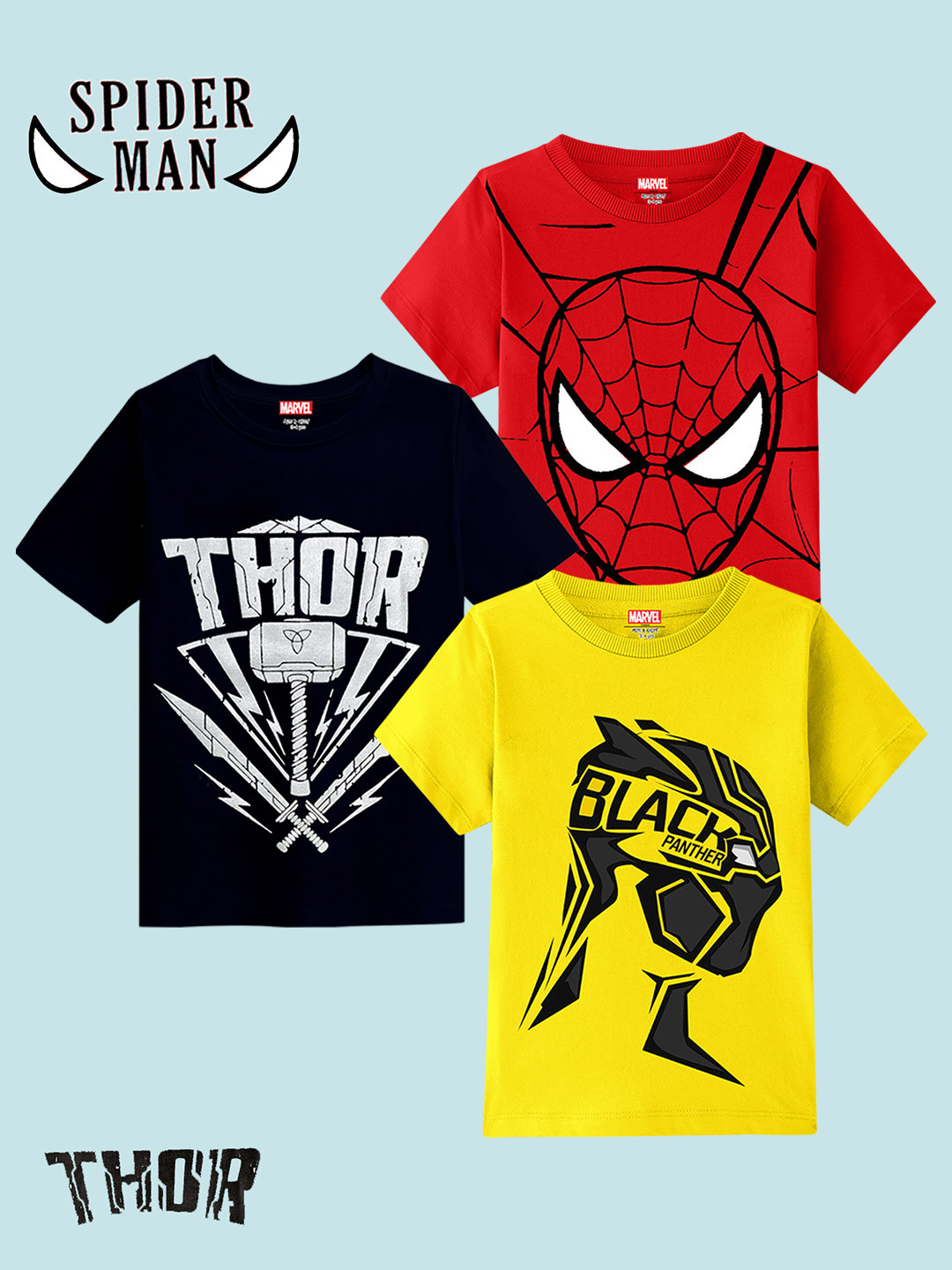 KUCHIPOO Boys Pack Of 3 Superhero Printed T-shirt
