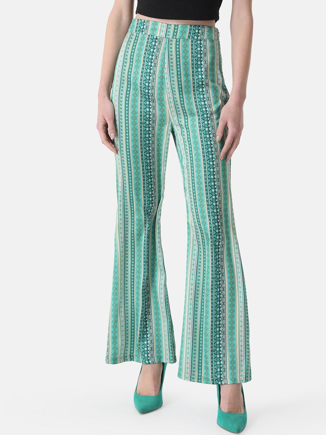 Kazo Women Printed Flared High-Rise Parallel Trousers