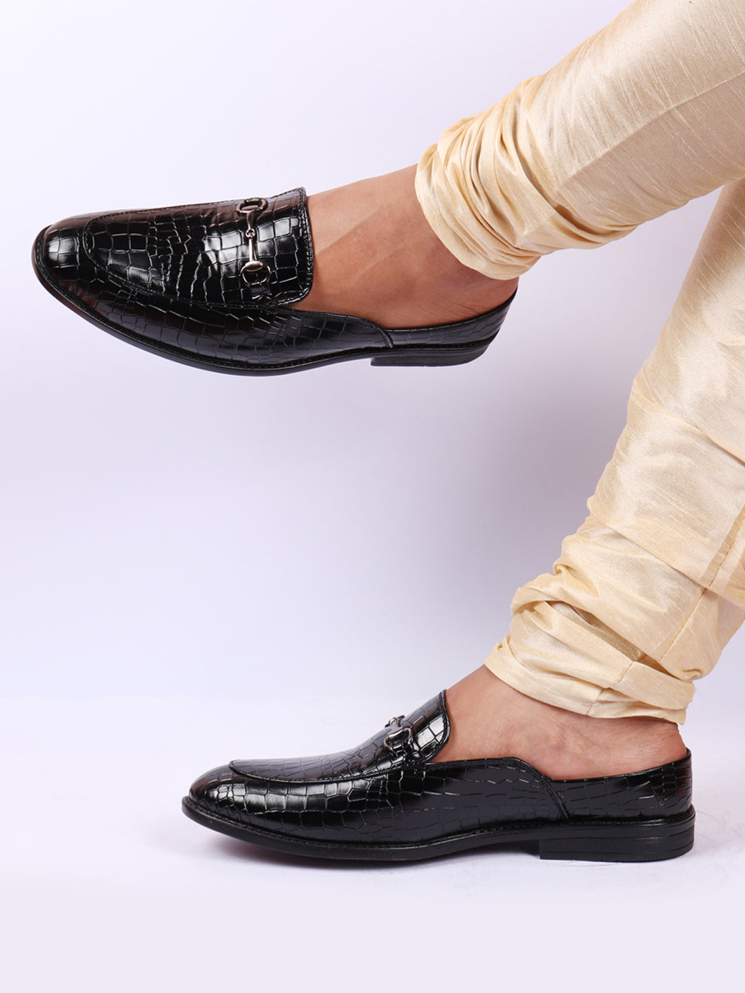 FAUSTO Men Embossed Leopard Print Design Ethnic Party Back Open Slip On Mules Shoes