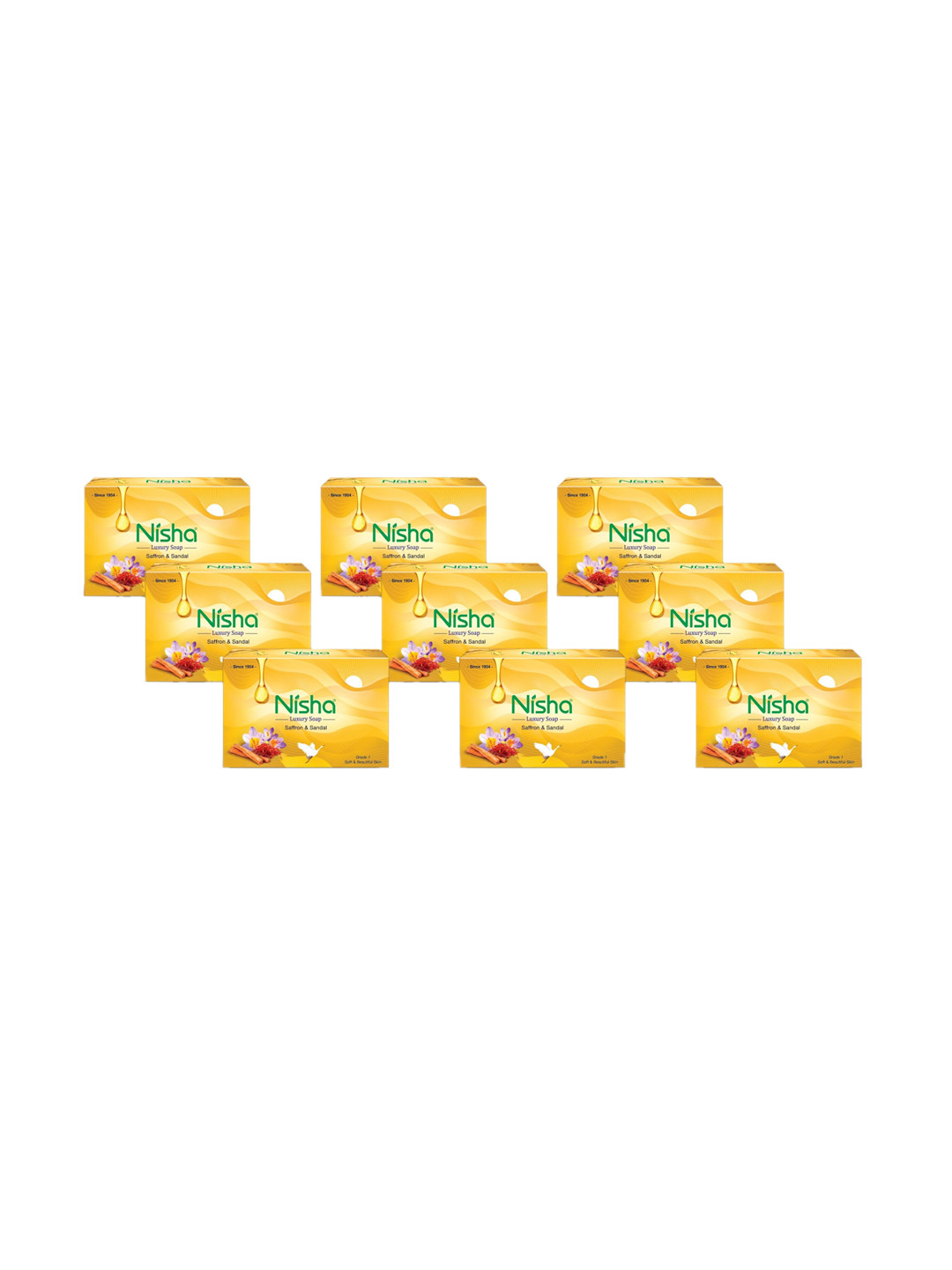 Nisha Set Of 9 Saffron and Sandal Bathing Soaps - 100gm Each
