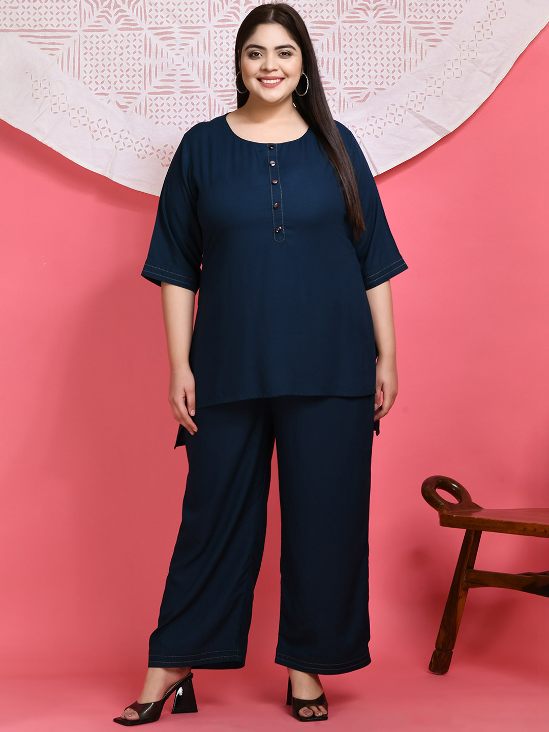 PrettyPlus by Desinoor com Women Teal Tunic with Palazzos