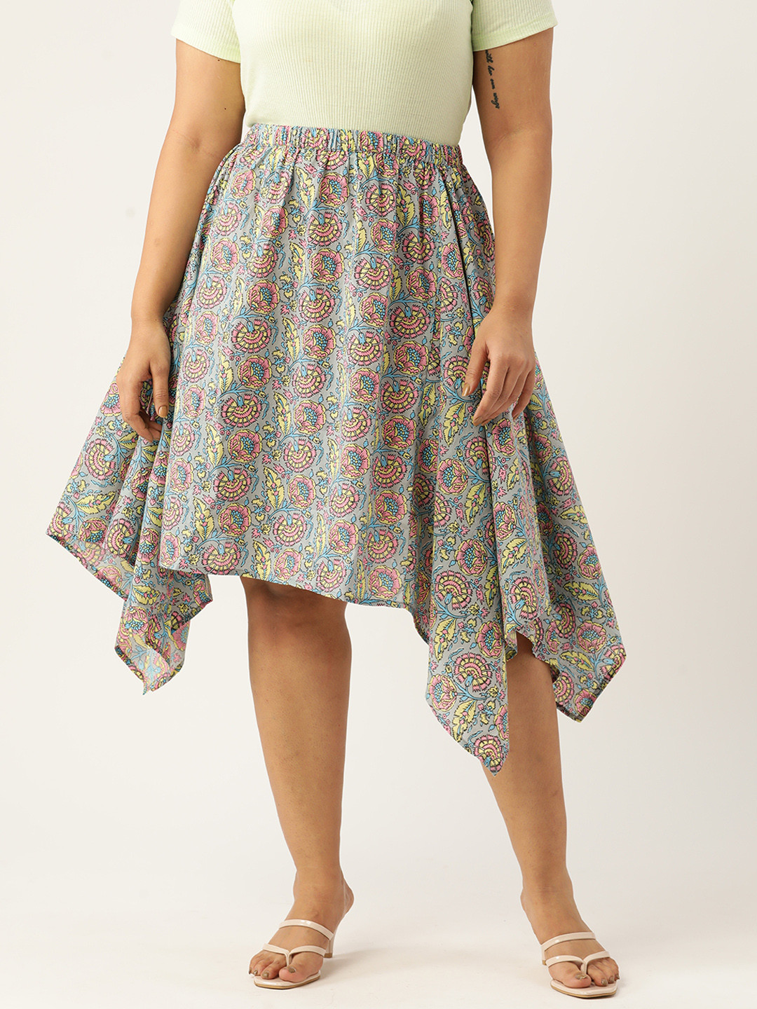 theRebelinme Printed Plus Size A-line Cotton Midi Skirt