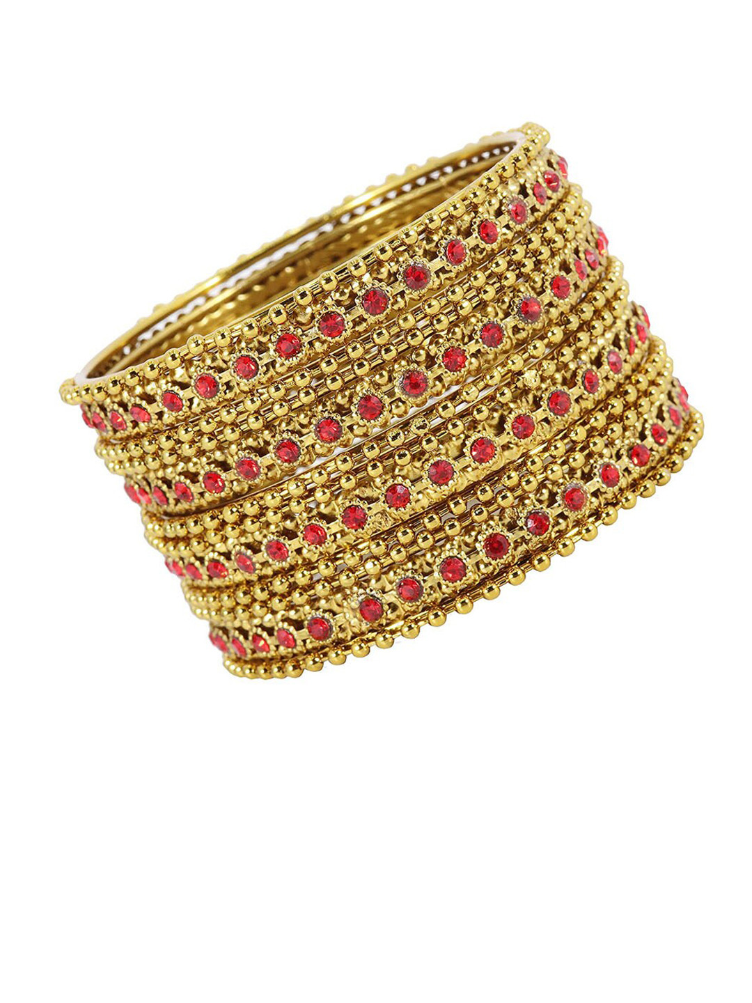 NMII Set Of 12 Gold-Plated Zicron-Studded & Beaded With Ballchain Antique Bangles