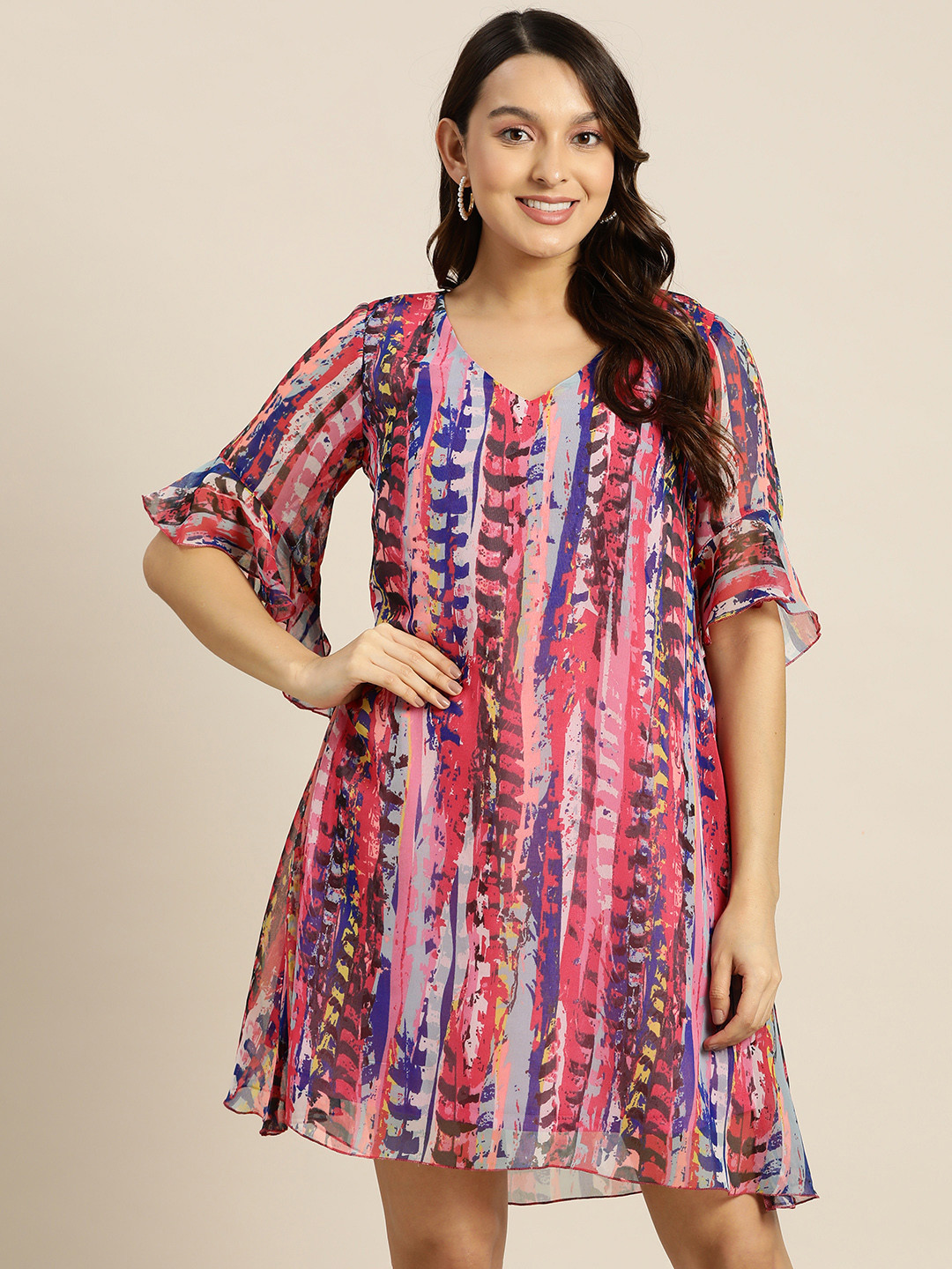 Qurvii Printed Georgette A-Line Mini Dress