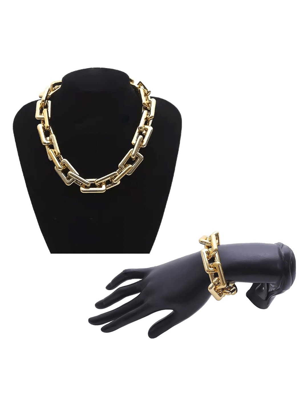 Pinapes Gold-Plated Link Necklace and Bracelet