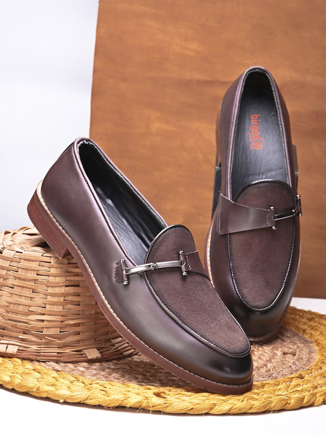 birgos Men Round Toe Slip-On Horsebit Loafers