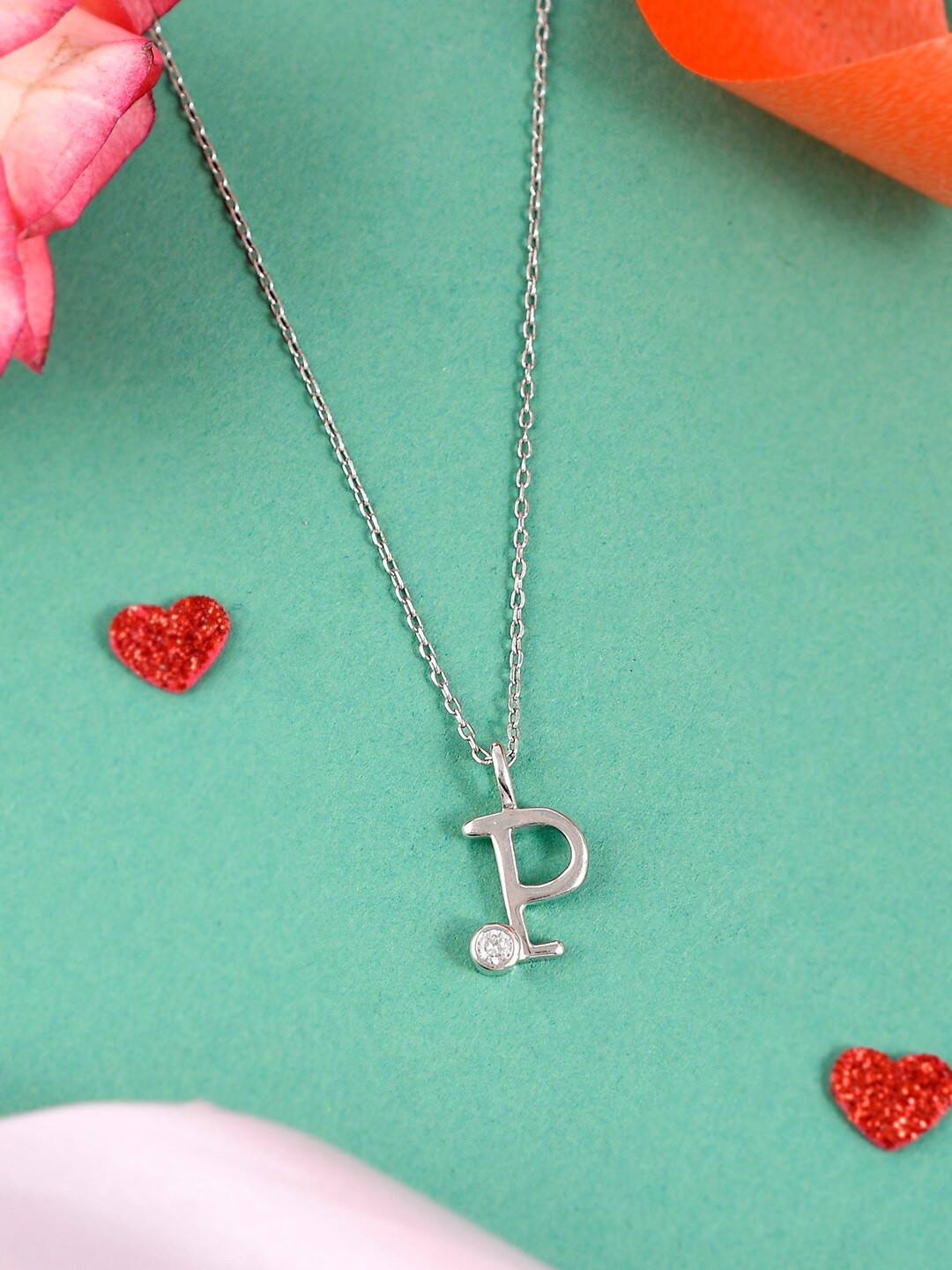 Studio Voylla 925 Sterling Silver Rhodium-Plated Cz Studded Alphabet P Pendant