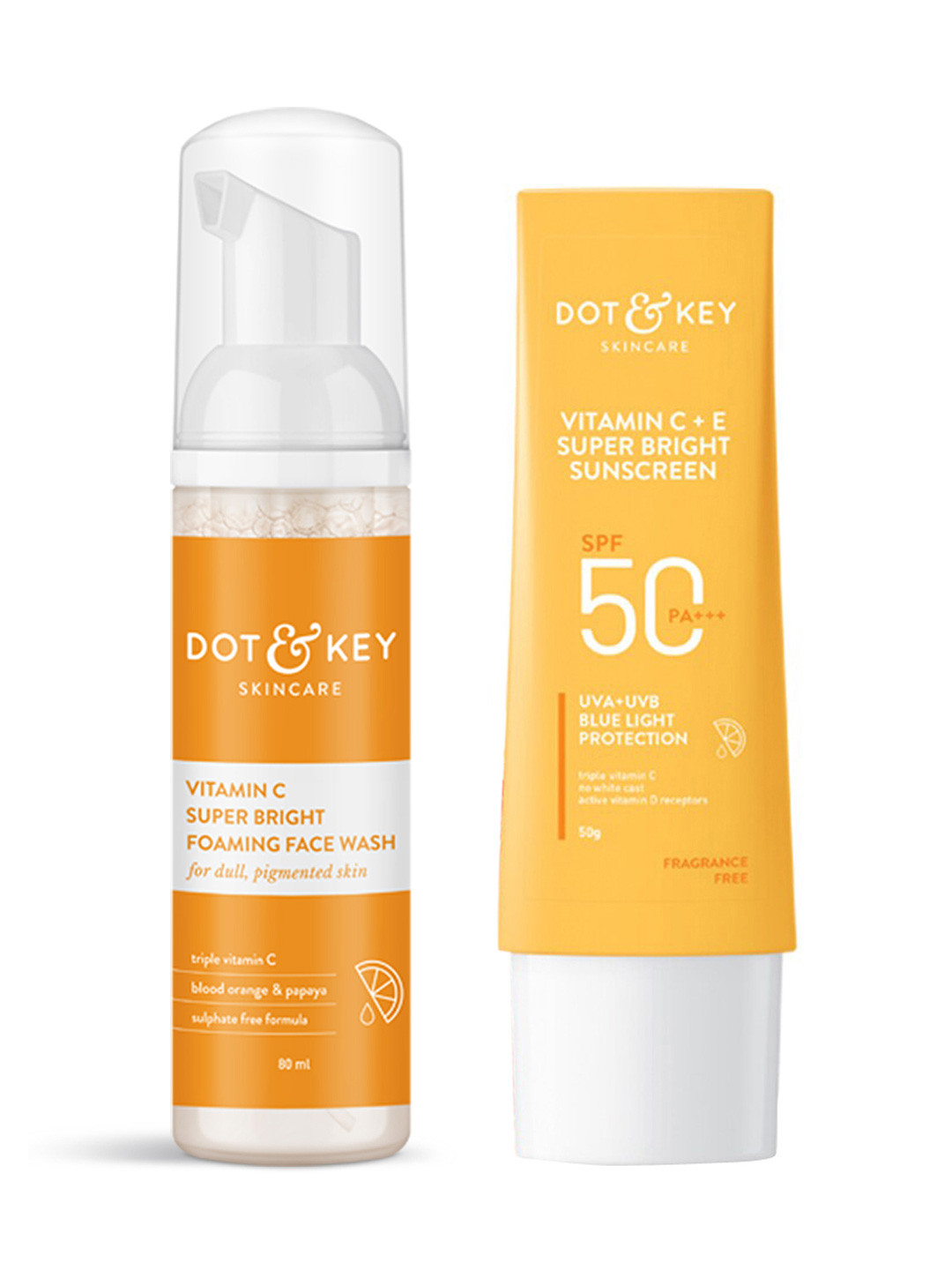 DOT & KEY Set Of Vitamin C Super Bright Face Wash 80ml & SPF 50 PA+++ Sunscreen 50g