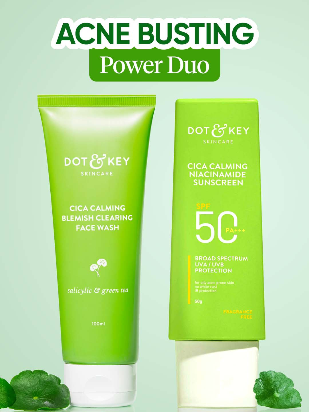 DOT & KEY CICA Everyday Duo - Cica Acne Free Face Wash 100ml & Sunscreen SPF 50 PA+++ 50g